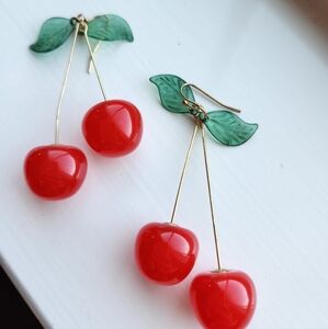 LAST CHANCE Glossy Red Cherry Statement Earrings